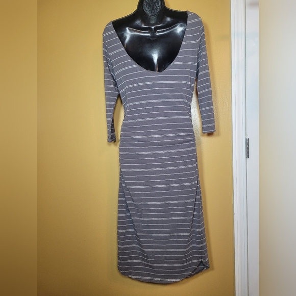 Athleta Comeback Striped Ruched Midi Length Long Sleeve Dress sz S 779703 - Picture 3 of 9
